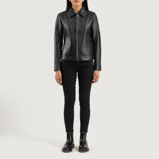 Vixen Black Classic Collar Leather Jacket - Image 3