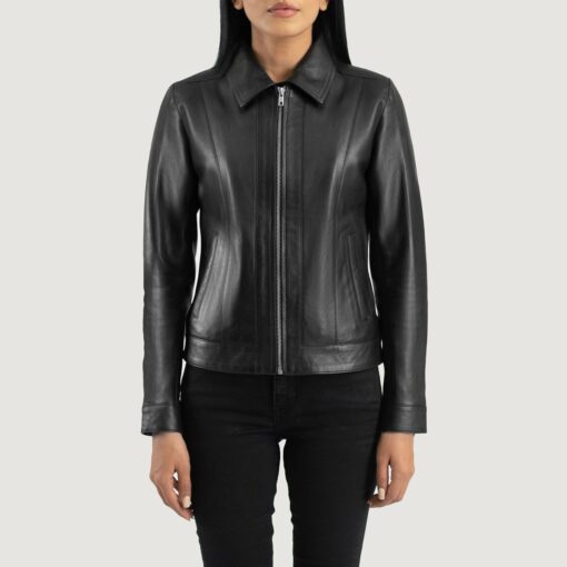 Vixen Black Classic Collar Leather Jacket - Image 4