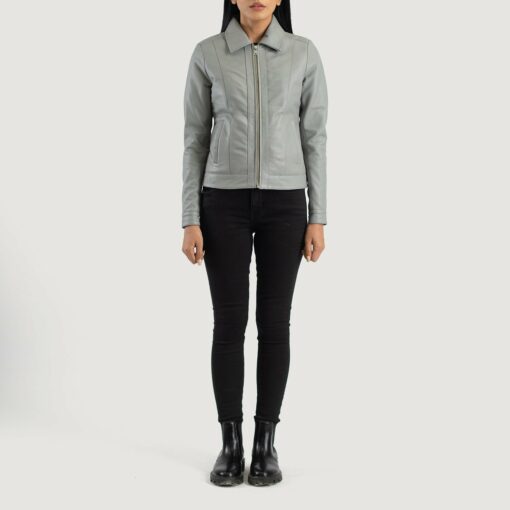 Vixen Grey Classic Collar Leather Jacket - Image 3