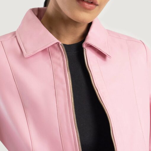 Vixen Pink Classic Collar Leather Jacket - Image 6