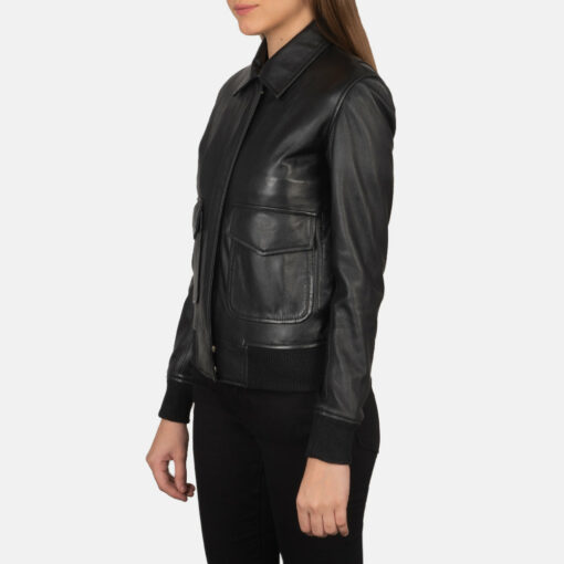 Westa A-2 Black Leather Bomber Jacket - Image 2