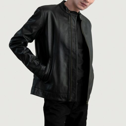 Zen Black Leather Biker Jacket - Image 3