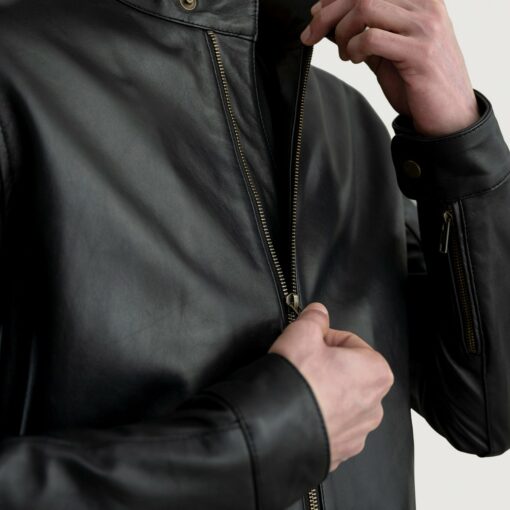 Zen Black Leather Biker Jacket - Image 6