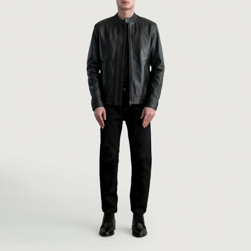 Zen Black Leather Biker Jacket - Image 4