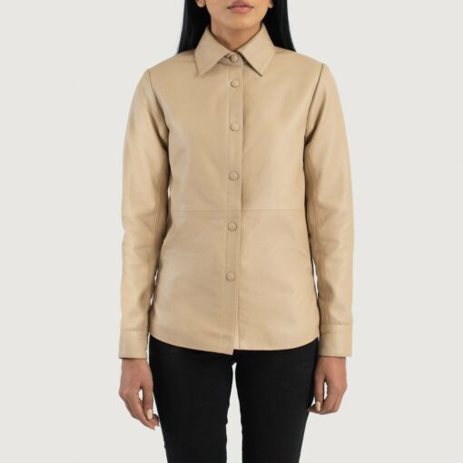 Zenith Beige Leather Shirt Jacket - Image 4