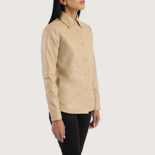 Zenith Beige Leather Shirt Jacket - Image 2