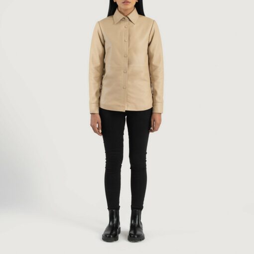 Zenith Beige Leather Shirt Jacket - Image 3