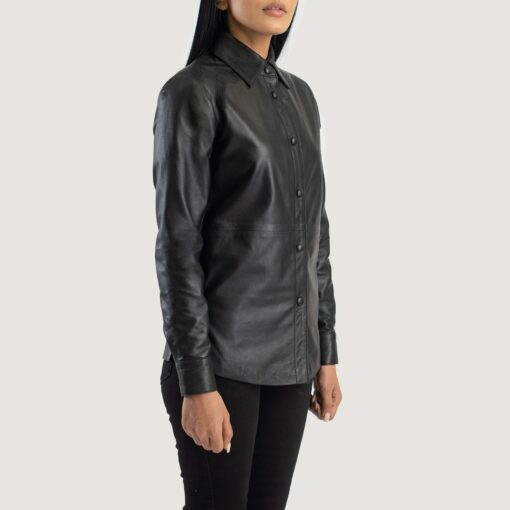 Zenith Black Leather Shirt Jacket - Image 2