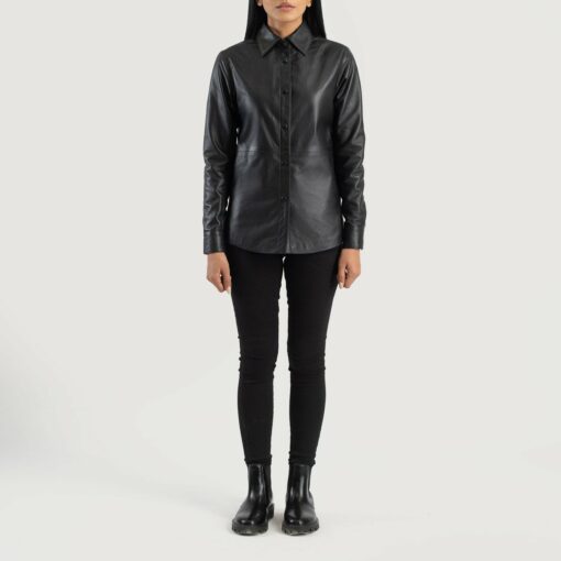 Zenith Black Leather Shirt Jacket - Image 3