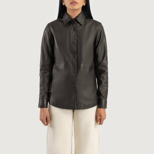 Zenith Brown Leather Shirt Jacket - Image 4