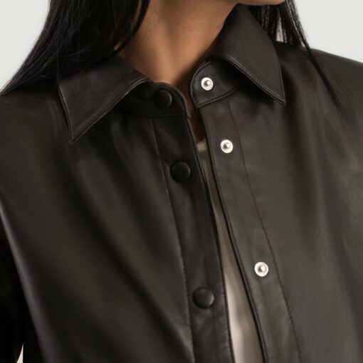 Zenith Brown Leather Shirt Jacket - Image 6