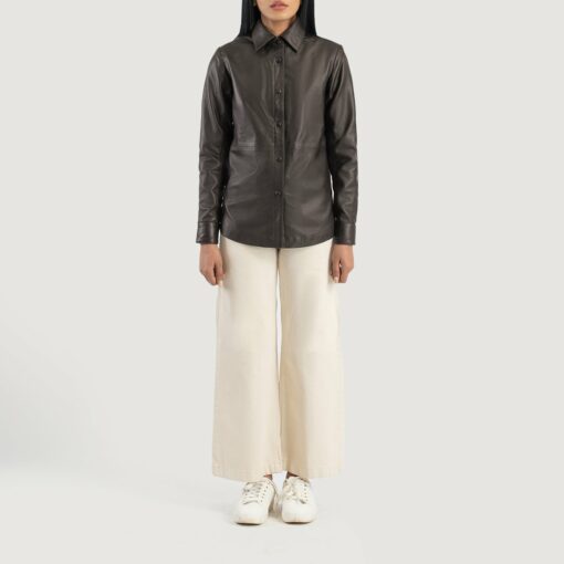 Zenith Brown Leather Shirt Jacket - Image 3