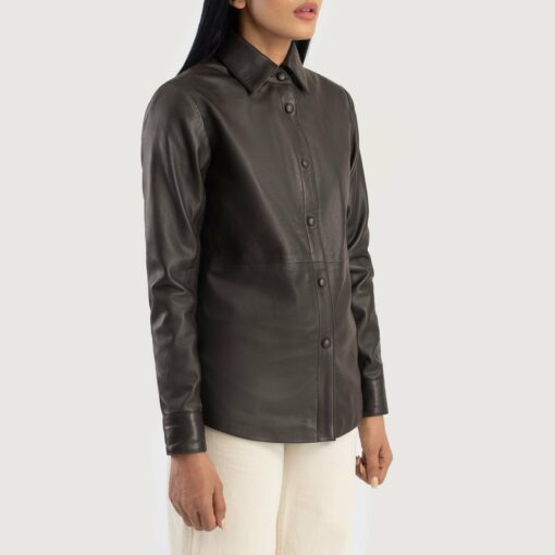 Zenith Brown Leather Shirt Jacket - Image 2
