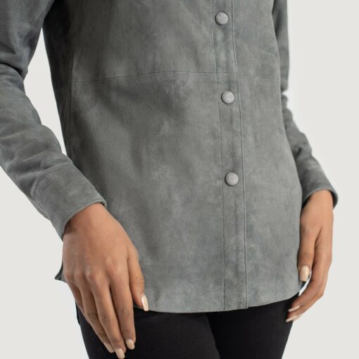 Zenith Grey Suede Leather Shirt Jacket - Image 6
