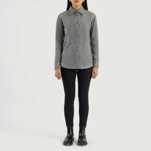 Zenith Grey Suede Leather Shirt Jacket - Image 3