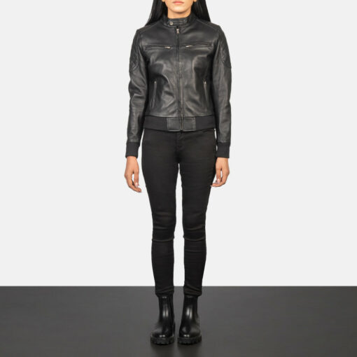 Zenna Black Leather Bomber Jacket - Image 3