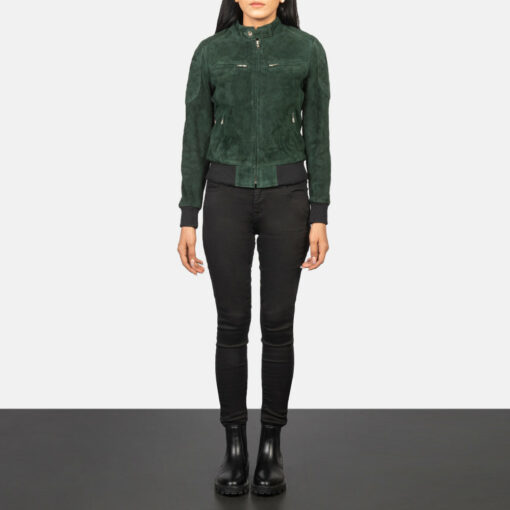 Zenna Green Suede Bomber Jacket - Image 3