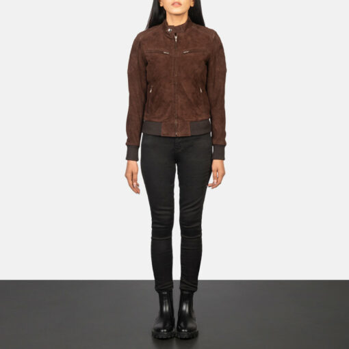 Zenna Mocha Suede Bomber Jacket - Image 3