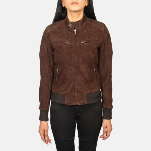 Zenna Mocha Suede Bomber Jacket - Image 4