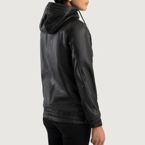Zest Black Hooded Leather Pullover Jacket - Image 5