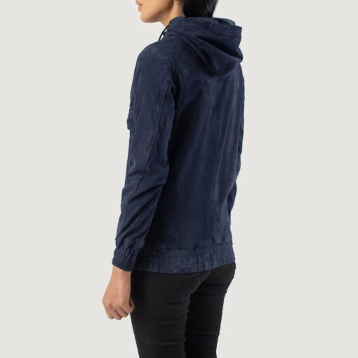 Zest Blue Hooded Suede Pullover Jacket - Image 5