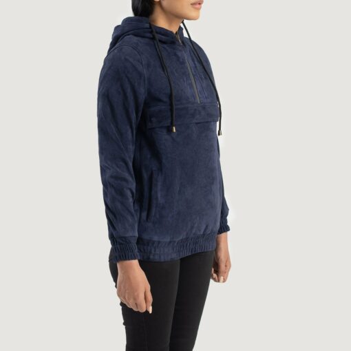 Zest Blue Hooded Suede Pullover Jacket - Image 2