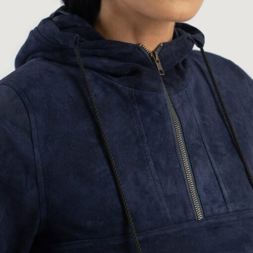 Zest Blue Hooded Suede Pullover Jacket - Image 4