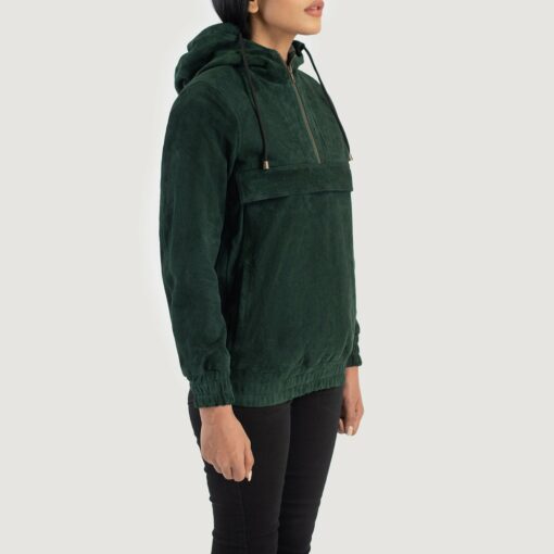 Zest Green Hooded Suede Pullover Jacket - Image 2