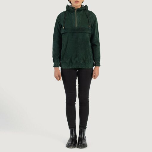 Zest Green Hooded Suede Pullover Jacket - Image 3
