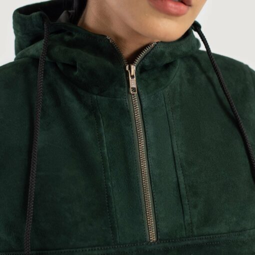Zest Green Hooded Suede Pullover Jacket - Image 4