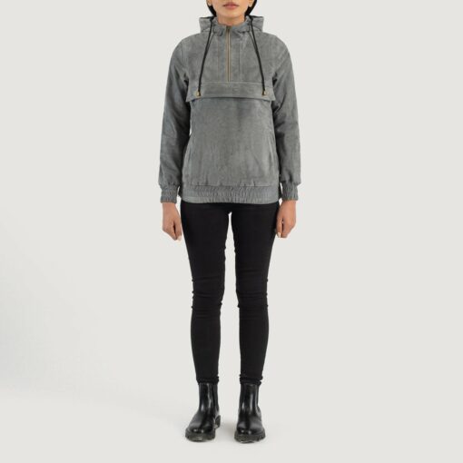 Zest Grey Hooded Suede Pullover Jacket - Image 3