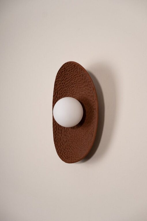 11" Terracotta LED Wall Lamp - Bohemian Textured Amorphous Light - Christmas Item Idea