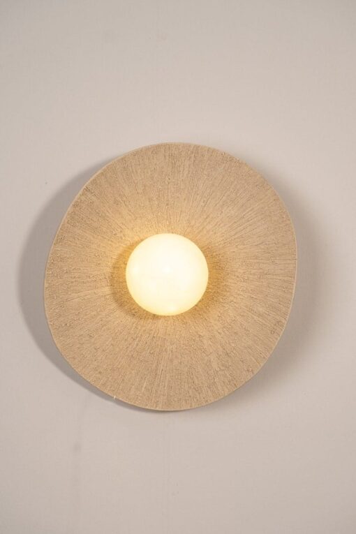 15" Beige Textured Ceramic Wall Lamp - Handmade Stoneware Sconce - Modern Lighting - Christmas Item