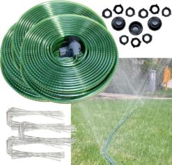 150 FT Flat Soaker Hose - Heavy Duty Lawn Sprinkler Hose for Garden Watering, Irrigation, & Kids Fun