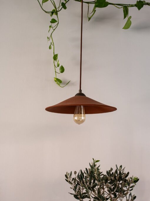 16" Wabi Sabi Ceramic Pendant Light - Japandi Handmade Terracotta Island Lighting - Image 2