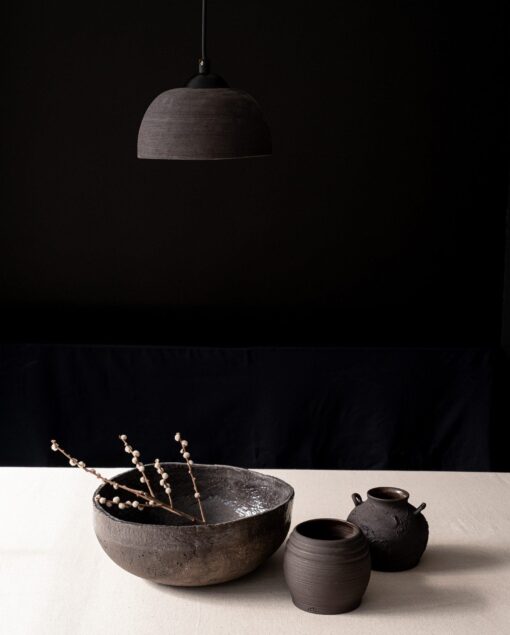 19" Black Ceramic Pendant Light - Modern Wabi Sabi Dome Chandelier for Dining Room - Image 3