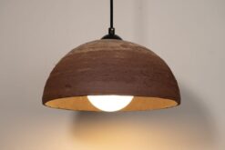 19" Terracotta Dome Pendant Light - Wabi Sabi Ceramic Chandelier - Handmade Natural Texture - Christmas Item