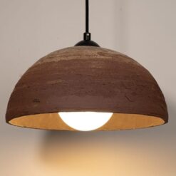 19" Terracotta Dome Pendant Light - Wabi Sabi Ceramic Chandelier - Handmade Natural Texture - Christmas Item