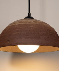 19" Terracotta Dome Pendant Light - Wabi Sabi Ceramic Chandelier - Handmade Natural Texture - Christmas Item