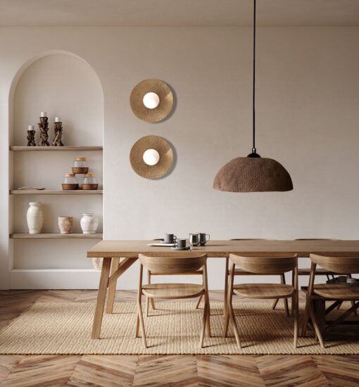 19" Wabi Sabi Ceramic Pendant Light - Brown Textured Ceiling Lamp for Dining Room - Image 2