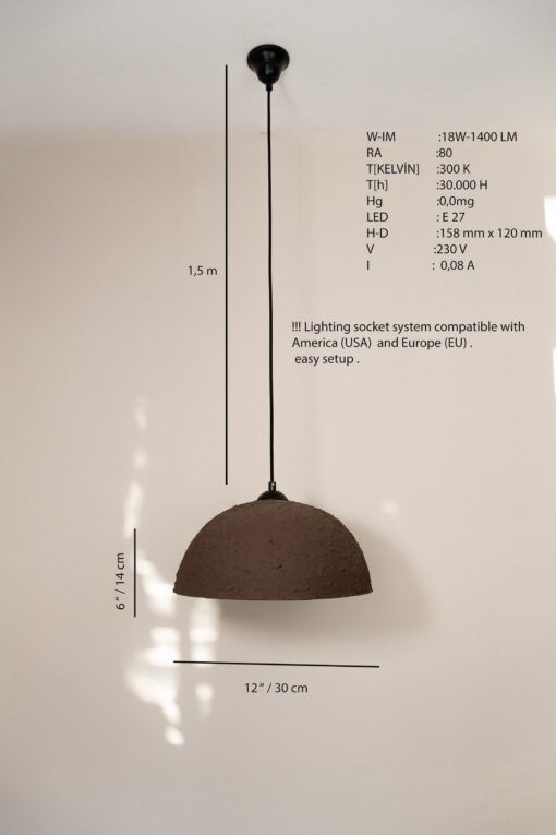 19" Wabi Sabi Ceramic Pendant Light - Brown Textured Ceiling Lamp for Dining Room - Image 4