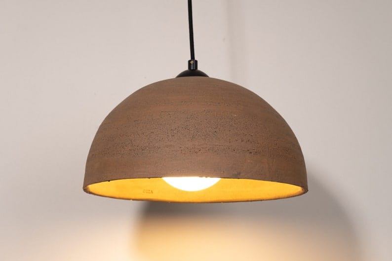 19" Wabi Sabi Ceramic Pendant Light - Large Brown Handmade Chandelier - Natural Texture Home Decor Lighting