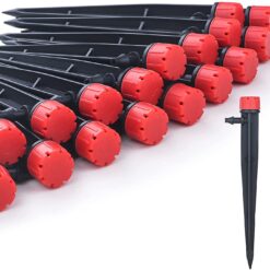 50 Adjustable Drip Emitters with Stakes - 1/4" Irrigation Tubing Drippers - 360? Flow Control
