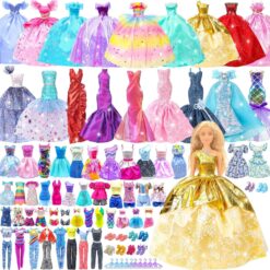 50 Pcs Doll Clothes & Accessories Set - Wedding Gowns, Dresses, Outfits, Shoes & Hangers - Fits 11.5" Dolls