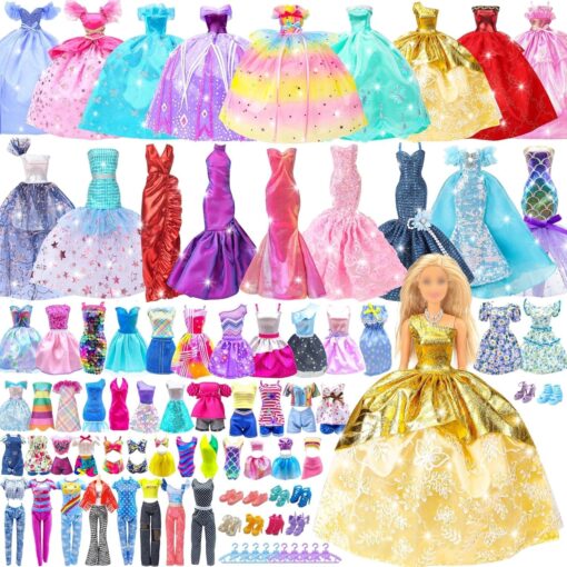 50 Pcs Doll Clothes & Accessories Set - Wedding Gowns, Dresses, Outfits, Shoes & Hangers - Fits 11.5" Dolls