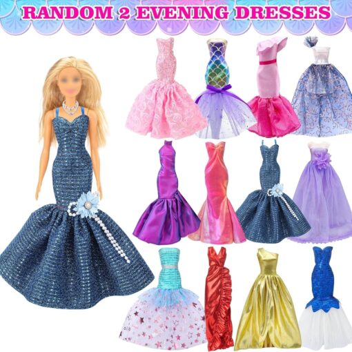 50 Pcs Doll Clothes & Accessories Set - Wedding Gowns, Dresses, Outfits, Shoes & Hangers - Fits 11.5" Dolls - Image 3
