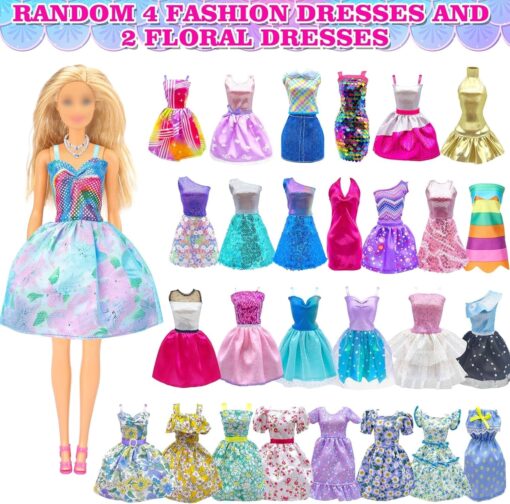 50 Pcs Doll Clothes & Accessories Set - Wedding Gowns, Dresses, Outfits, Shoes & Hangers - Fits 11.5" Dolls - Image 4