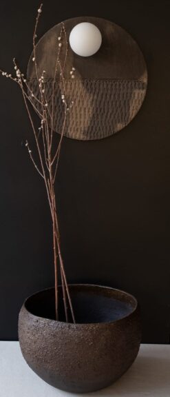 Abstract Brown Ceramic Wall Sconce - Modern Rustic Indoor/Outdoor Lighting