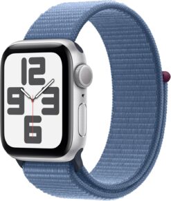 Apple Watch SE 2nd Gen (GPS, 40mm) Silver Aluminum Case - Winter Blue Sport Loop - Fitness Tracker