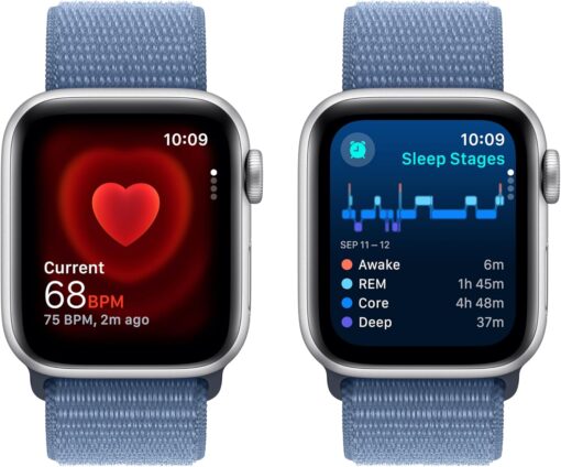 Apple Watch SE 2nd Gen (GPS, 40mm) Silver Aluminum Case - Winter Blue Sport Loop - Fitness Tracker - Image 4